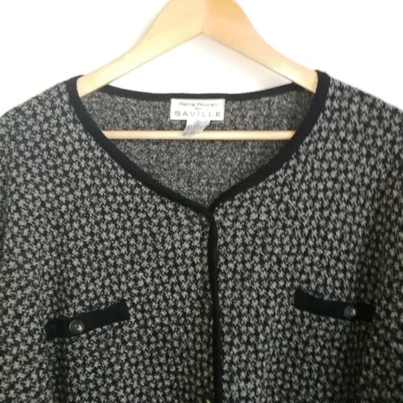 VINTAGE Grey Granny Preppy Wool Boucle Lambswool Long Cardigan Plus Size 1X - Picture 6 of 14